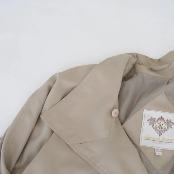Vintage Laura Winston Beige Pleated Back Long Belted Trench Coat 12 - Picture 11 of 16